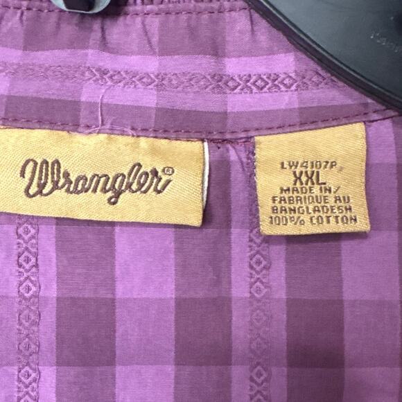 Wrangler Womens Western Shirt Plus Size Pearl Snap Plaid V-Neck Ruffle Size XXL - Picture 7 of 8